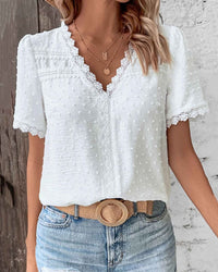 Valeria | Luftige Swiss-Dot Boho Bluse – Weiß