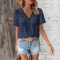 Valeria | Luftige Swiss-Dot Boho Bluse – Marine