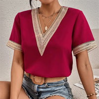 Damen-T-Shirt mit V-Ausschnitt – reguläre Passform und vielseitiger Stil – Rot