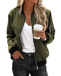 Damen Klassische Bomber Jacke | Langarm – Oliv