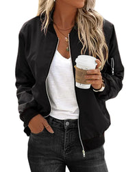 Damen Klassische Bomber Jacke | Langarm – Schwarz