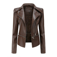 Schlanke Passform Bikerjacke für Damen | Lässig – Braun