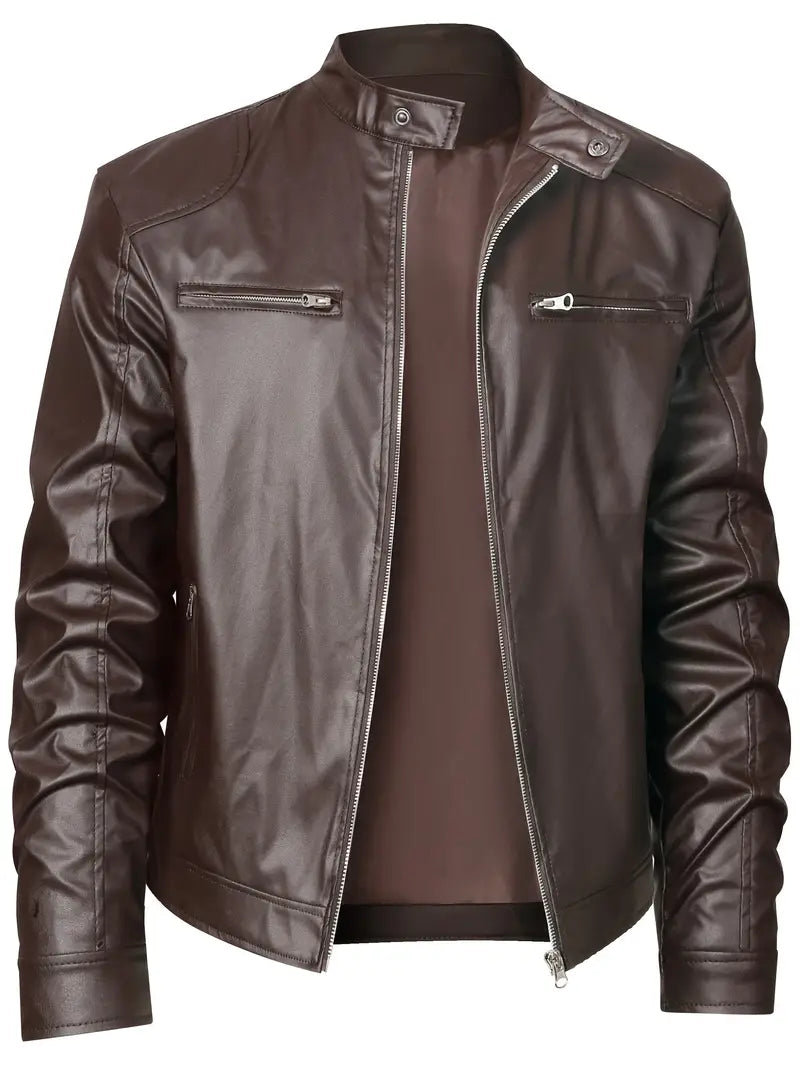 Shileth | Herren-PU-Lederjacke mit Reißverschlusstaschen - modische Herrenjacke