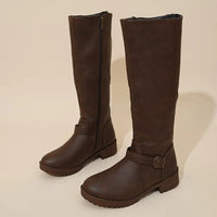 Reigarena | Schicke Damen Mid-Calf Stiefel mit Chunky Heel - Faux Cover, Seitenreißverschluss – Kaffee Farbe