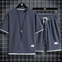 Cole | Waffelstrick Freizeit- & Sportset – Grau-Blau