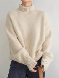 Damen- Rollkragenpullover Woll – Beige