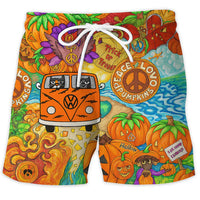 Schnelltrocknende Badeshorts mit Kordelzug Busmotiv – Orange