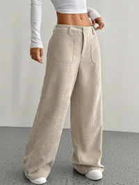 Luisa | Trendige Hoch Taillierte Cordhose – Khaki