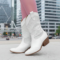 Cowboy-Stiefel mit Reißverschluss für Damen – Weiß