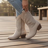 Cowboy-Stiefel mit Reißverschluss für Damen – Khaki
