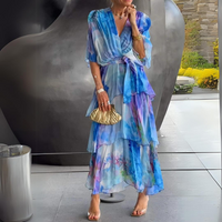 Betty | Atemberaubendes V-Ausschnitt Kleid – Blaue Welle