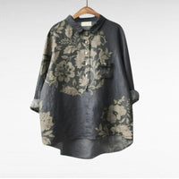 Elegante Damen Bluse mit Blumenmuster Vintage – Grau