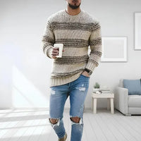 Strukturierter Strickpullover mit kräftigen Streifen für Männer – Beige