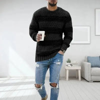 Strukturierter Strickpullover mit kräftigen Streifen für Männer – Schwarz