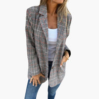 Karierter Damen Blazer mit Reverskragen – Braun