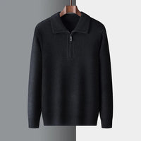 Herren Kaschmir Troyer Pullover - Warme Strickmode – Schwarz