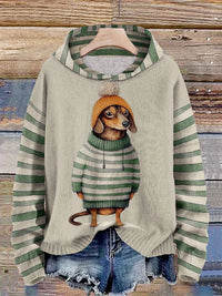 Kuscheliger Damen-Kapuzenpullover mit niedlichem Hundemotiv – Grün