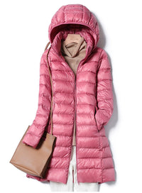Warme Winter-Steppjacke für Damen mit Kapuze – Hellrosa