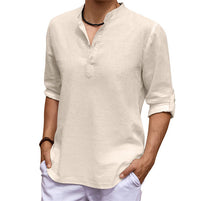Legeres Baumwoll-Leinen Langarmhemd Herren – Khaki