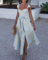 Bedrucktes Damen Sommerkleid mit Flügelärmeln – Weiß