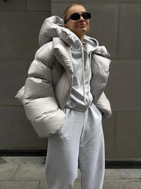 Damen Steppjacke mit Kapuze - Warme Daunenjacke in Kurzform – Silber