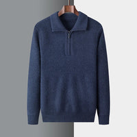 Herren Kaschmir Troyer Pullover - Warme Strickmode – Marine