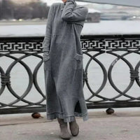 Warmes Damen Maxikleid aus Wolle und Baumwolle – Grau