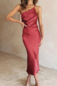 Nina | Ein-Schulter-Midi-Kleid – Rot