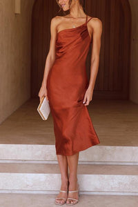 Nina | Ein-Schulter-Midi-Kleid – Braun