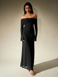 Alina - Damen Abendkleid mit Pailletten und transparenten Ärmeln – Schwarz