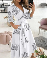 Damen Wickelkleid mit Riemen - Eleganter Schnitt, Vielseitig Tragbar – Buchstabendruck