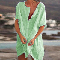 Damen Baumwoll-Leinen Sommerkleid - Luftig & Elegant – Grün