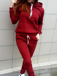Bequemes Damen Trainingsanzug-Set aus Baumwolle | Kapuzenjacke & Jogginghose mit praktischen Taschen – Rot