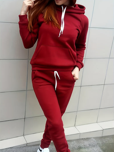 Bequemes Damen Trainingsanzug-Set aus Baumwolle | Kapuzenjacke & Jogginghose mit praktischen Taschen