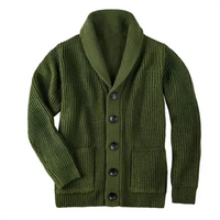 Gerippte Strickjacke mit Kragen – Grün