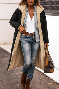 Damen-Daunenjacke mit Kapuze und Reißverschluss – warm, stilvoll für den Alltag und auf Reisen – Schwarz