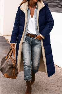 Damen-Daunenjacke mit Kapuze und Reißverschluss – warm, stilvoll für den Alltag und auf Reisen – Blau