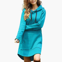 Damen Kapuzen kleid mit Kängurutasche und Kordelzugkapuze – Blau