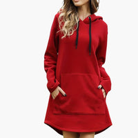 Damen Kapuzen kleid mit Kängurutasche und Kordelzugkapuze – Rot