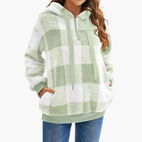 Damen Kapuzen pullover mit Karo-Muster Kängurutasche – Hell Grün