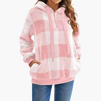 Damen Kapuzen pullover mit Karo-Muster Kängurutasche – Rosa
