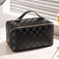 Damen-Reisekulturtasche, stilvolles Karomuster, strapazierfähiges Material – Schwarz