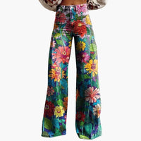 Damen Bedruckte Hose mit weitem Bein – Gänseblümchen
