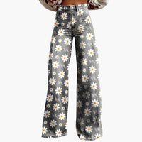 Damen Bedruckte Hose mit weitem Bein – Weiß Blume