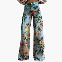Damen Bedruckte Hose mit weitem Bein – Blauer Wald