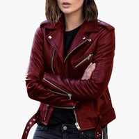 Damen Bikerjacke mit Reißverschluss – Weinrot