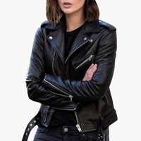 Damen Bikerjacke mit Reißverschluss – Schwarz