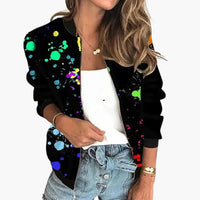 Damen Bomberjacke mit Blumenmuster und Reißverschluss – Schwarz