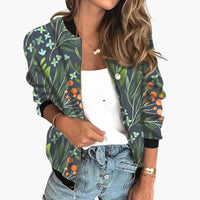 Damen Bomberjacke mit Blumenmuster und Reißverschluss – Hellgrün