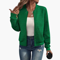 Damen Bomberjacke mit Reißverschluss und geripptem Saum – Grün